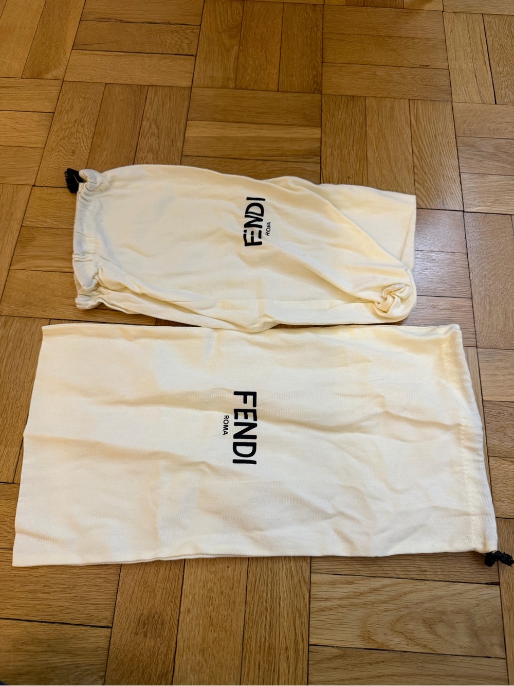 Fendi Cream Drawstring Dust Bag Set with Black Logo